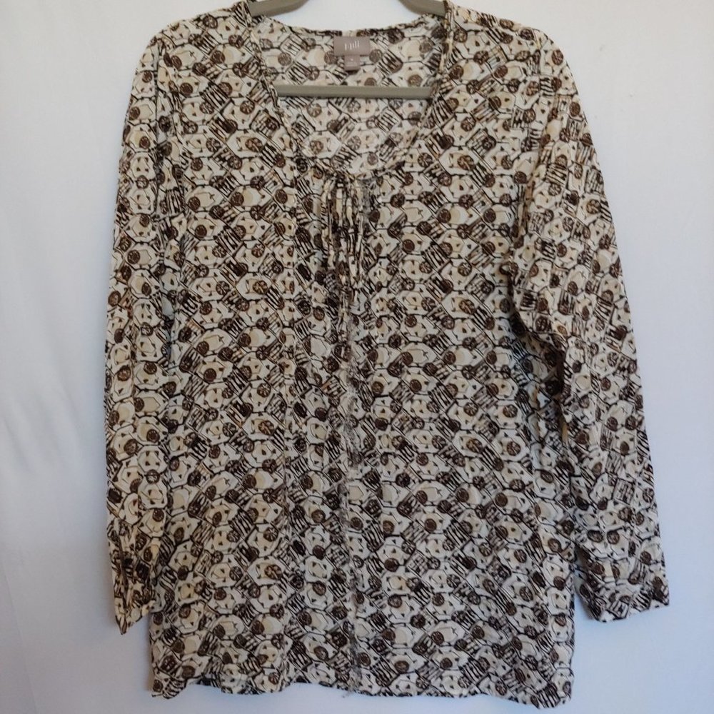 J. Jill geometric pattern brown and tan long sleeve flowy top Medium